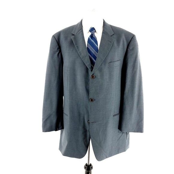 Hugo Boss Einstein Wool 3 Button Blazer 48L Gray Blue Basket Weave - Picture 3 of 14